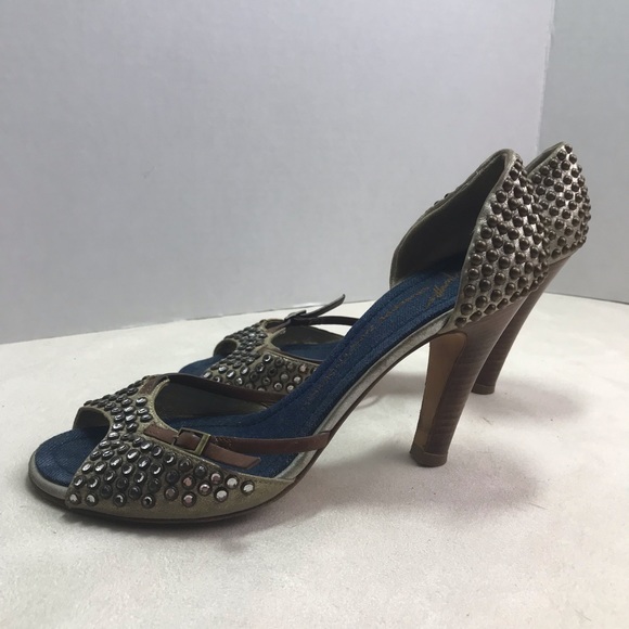 Giuseppe Zanotti Designer Shoes Size 9.5 Rhinestone Studs Open Toe High Heels - Picture 6 of 8